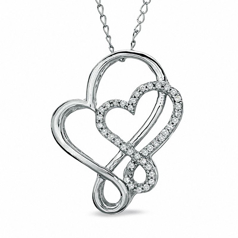 0.12 CT. T.W. Diamond Double Loop Heart Pendant in Sterling Silver