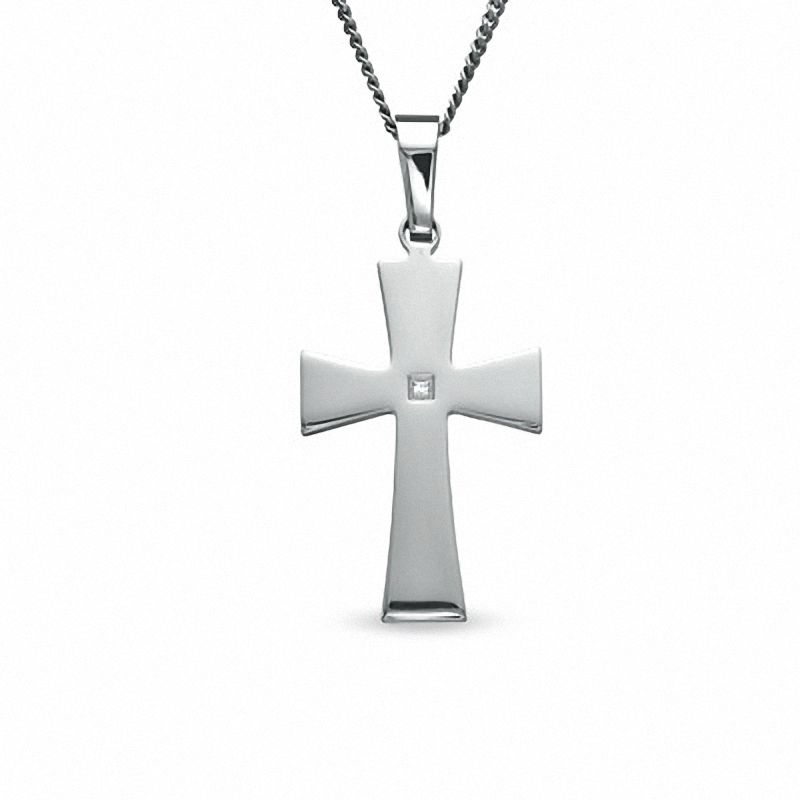 Diamond Accent Cross Pendant in Stainless Steel - 24"