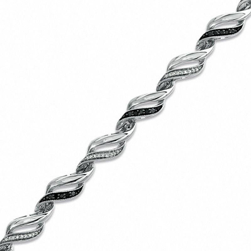 0.33 CT. T.W. Enhanced Black and White Diamond Waves Bracelet in Sterling Silver - 7.25"