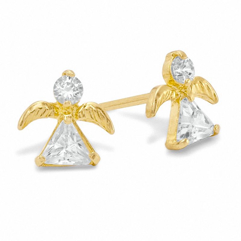Child's Cubic Zirconia Angel Earrings in 14K Gold