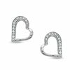 Thumbnail Image 0 of 0.16 CT. T.W. Diamond Tilted Heart Stud Earrings in Sterling Silver