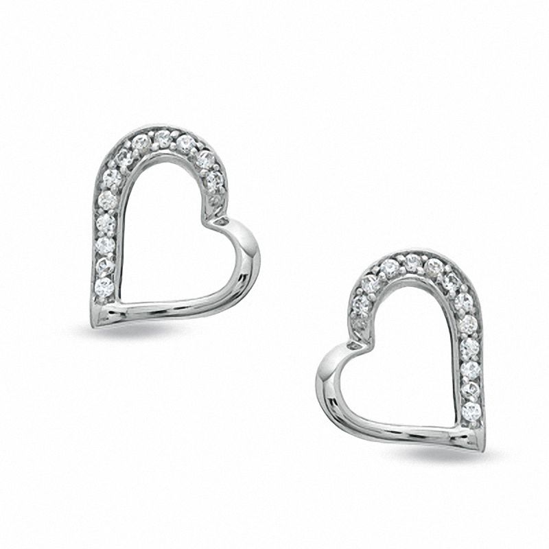0.16 CT. T.W. Diamond Tilted Heart Stud Earrings in Sterling Silver