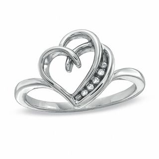Diamond Accent Double Outline Heart Ring in Sterling Silver|Peoples Jewellers
