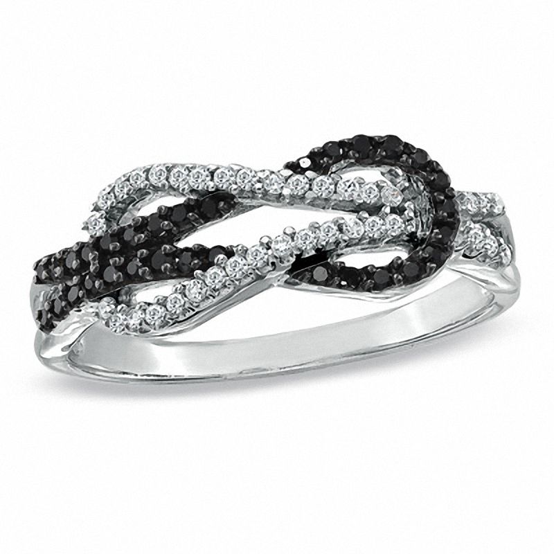 0.25 CT. T.W. Black and White Diamond Infinity Ring in 10K White Gold