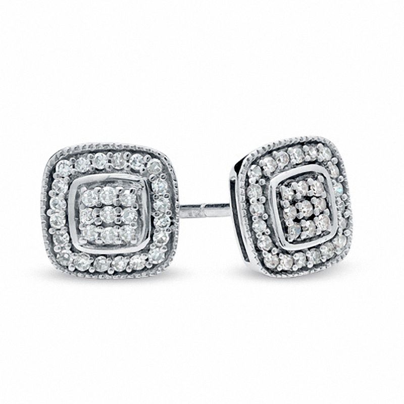 0.20 CT. T.W. Diamond Frame Cluster Earrings in Sterling Silver