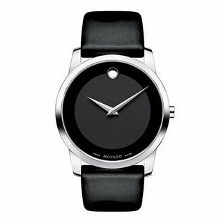 Men's Movado Leather Strap Watch with Black Museum Dial (Model: 0606502)|Peoples Jewellers