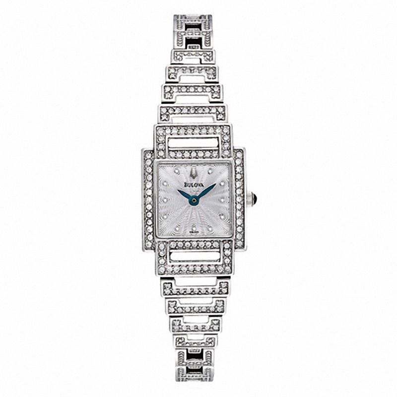 Ladies' Bulova Crystal Accent Watch with Square Silver-Tone Dial (Model: 96L140)