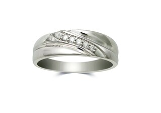 Men's 0.10 CT. T.W. Diamond Five Stone Slant Wedding Band in 10K White Gold|Peoples Jewellers