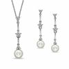 Thumbnail Image 0 of 6.5-8.0mm Cultured Freshwater Pearl and Lab-Created White Sapphire Pendant and Earrings Set in Sterling Silver
