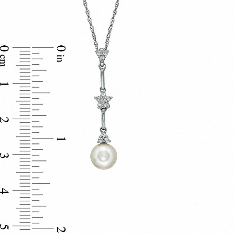6.5-8.0mm Cultured Freshwater Pearl and Lab-Created White Sapphire Pendant and Earrings Set in Sterling Silver