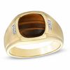 Thumbnail Image 0 of Men's 10.0mm Cushion-Cut Tiger's Eye and Diamond Accent Ring in 10K Gold