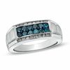 Thumbnail Image 0 of Men's 1.00 CT. T.W. Enhanced Blue and White Diamond Band in Sterling Silver