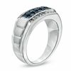 Thumbnail Image 1 of Men's 1.00 CT. T.W. Enhanced Blue and White Diamond Band in Sterling Silver