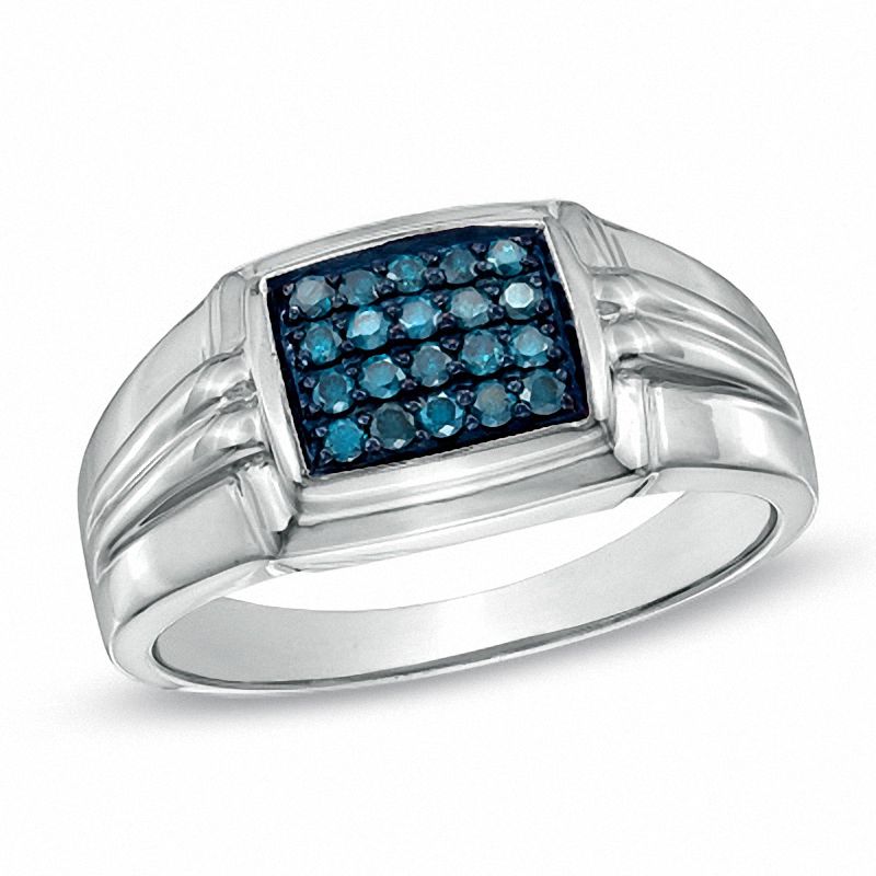 Men's 0.25 CT. T.W. Enhanced Blue Diamond Comfort Fit Ring in Sterling Silver