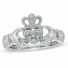 Thumbnail Image 0 of Heart-Shaped Multi-Diamond Accent Claddagh Ring in 10K White Gold