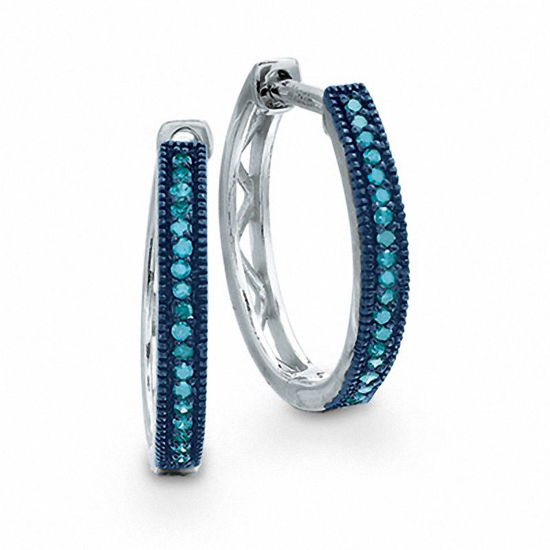 0.10 CT. T.W. Enhanced Blue Diamond Hoop Earrings in Sterling Silver