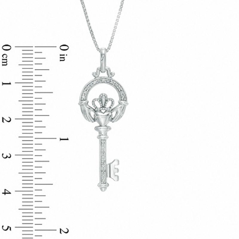 Diamond Accent Claddagh Top Key Pendant in Sterling Silver