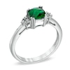 Thumbnail Image 1 of 6.0mm Cushion-Cut Lab-Created Emerald and Diamond Accent Pendant and Ring Set in Sterling Silver - Size 7