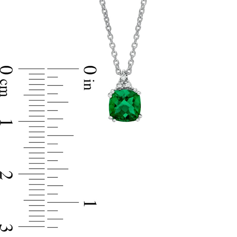 6.0mm Cushion-Cut Lab-Created Emerald and Diamond Accent Pendant and Ring Set in Sterling Silver - Size 7