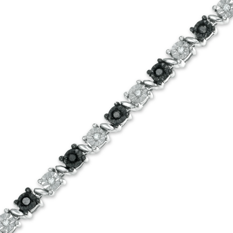 0.33 CT. T.W. Enhanced Black and White Diamond Alternating Bracelet in Sterling Silver