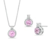 Thumbnail Image 0 of Lab-Created Pink Sapphire and Diamond Accent Pendant and Earrings Set in Sterling Silver