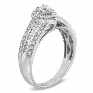 0.62 CT. T.W. Diamond Vintage-Style Pear Frame Engagement Ring in 14K White Gold|Peoples Jewellers