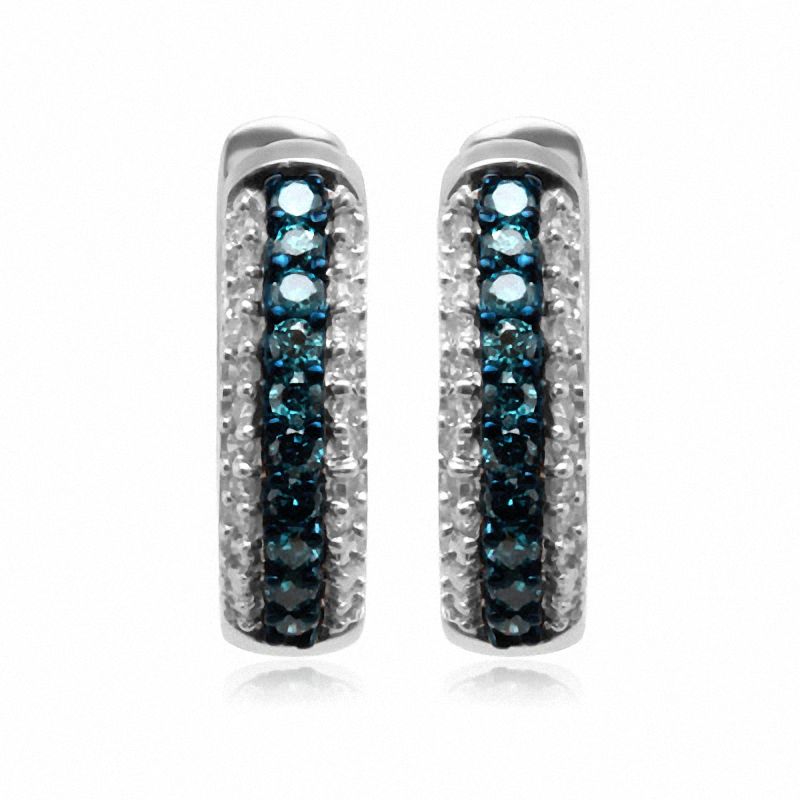 0.25 CT. T.W. Enhanced Blue and White Diamond Hoop Earrings in Sterling Silver