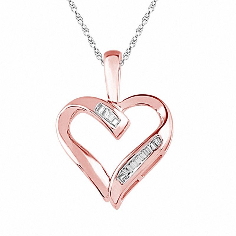 Baguette Diamond Accent Heart Pendant in 10K Rose Gold