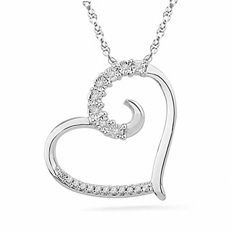 Diamond Accent Swirl Heart Pendant in Sterling Silver