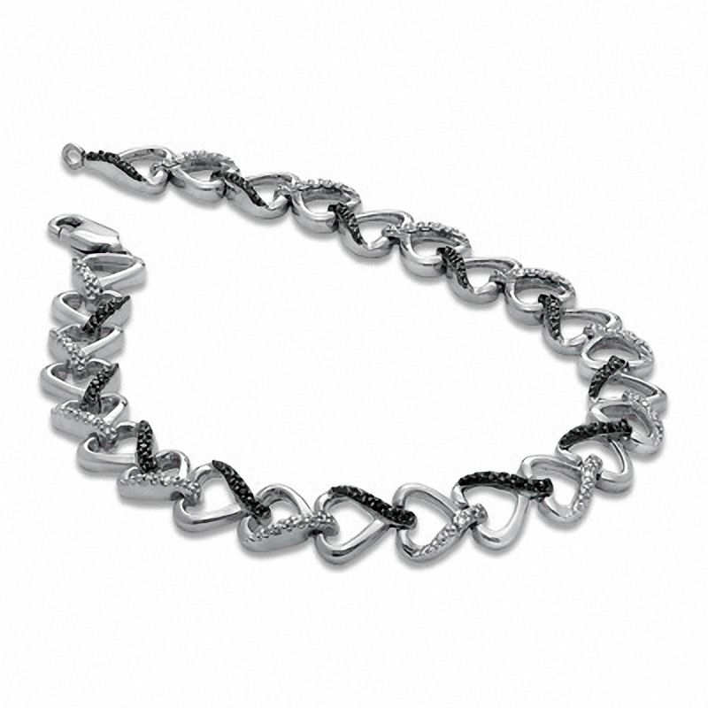 0.10 CT. T.W. Black and White Diamond Heart Bracelet in Sterling Silver