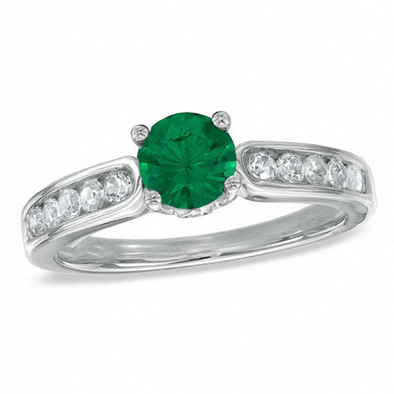 Lab-Created Emerald and 0.41 CT. T.W. Diamond Engagement Ring in 10K White Gold