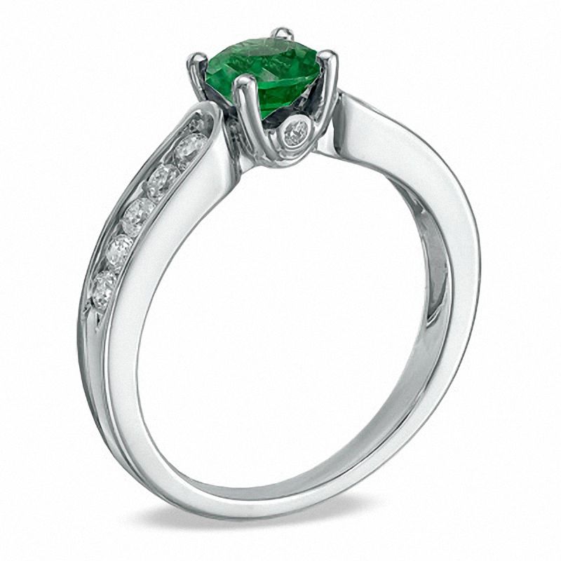 Lab-Created Emerald and 0.41 CT. T.W. Diamond Engagement Ring in 10K White Gold