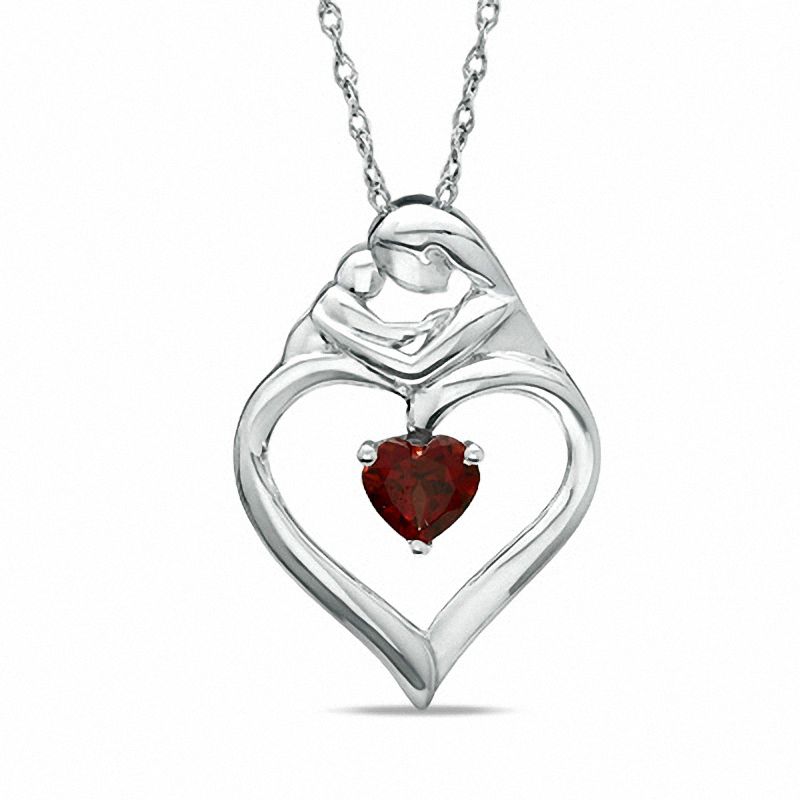 Heart-Shaped Garnet Motherly Love Pendant in Sterling Silver