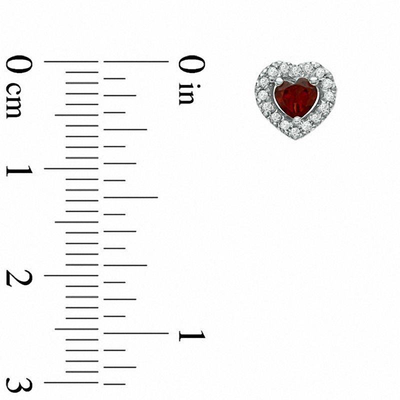 Heart-Shaped Garnet and 0.15 CT. T.W. Diamond Frame Stud Earrings in Sterling Silver