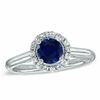 Thumbnail Image 0 of Lab-Created Blue Sapphire and 0.15 CT. T.W. Diamond Engagement Ring in 10K White Gold