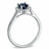 Thumbnail Image 1 of Lab-Created Blue Sapphire and 0.15 CT. T.W. Diamond Engagement Ring in 10K White Gold