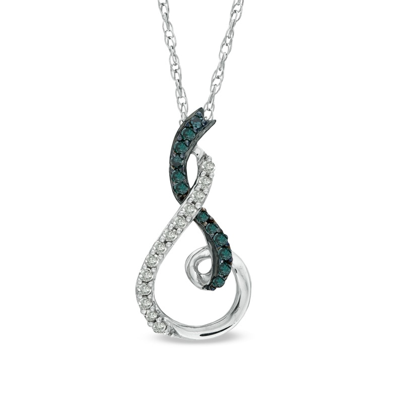 0.18 CT. T.W. Enhanced Blue and White Diamond Looping Abstract Pendant in 10K White Gold