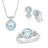 Thumbnail Image 0 of Aquamarine and Lab-Created White Sapphire Pendant, Ring and Earrings Set in Sterling Silver - Size 7