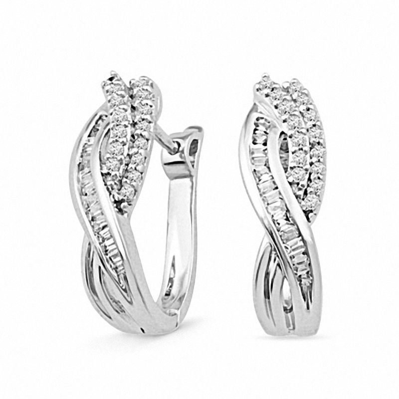 0.50 CT. T.W. Diamond Criss-Cross Hoop Earrings in Sterling Silver