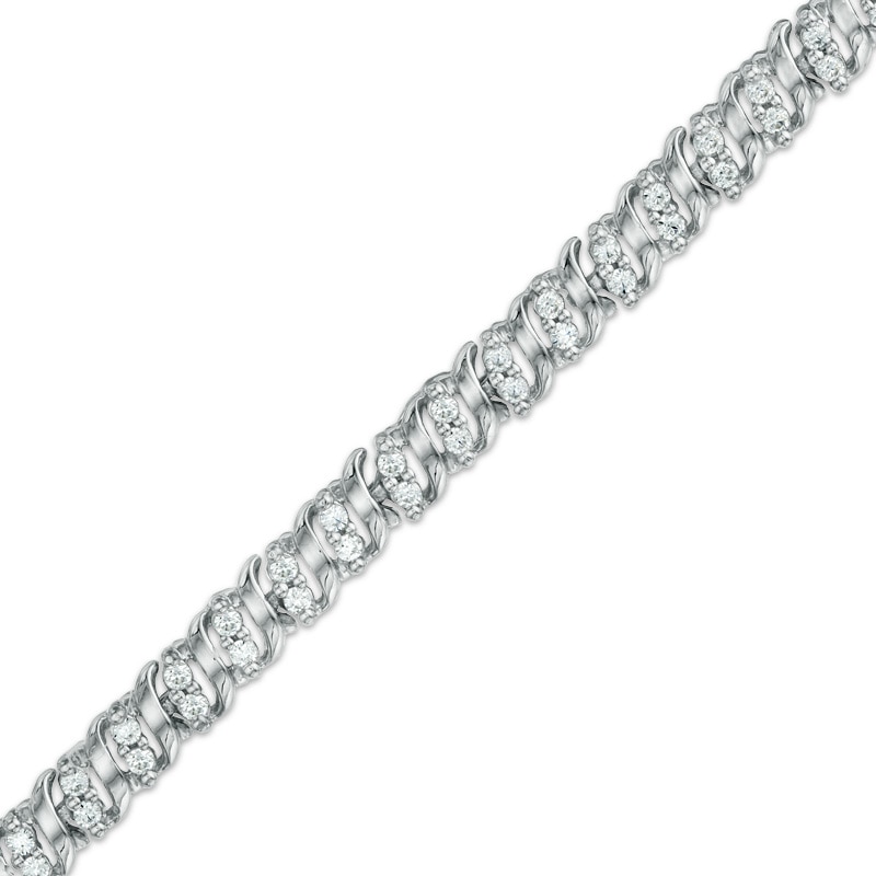 1.00 CT. T.W. Diamond Double Row Wave Bracelet in Sterling Silver