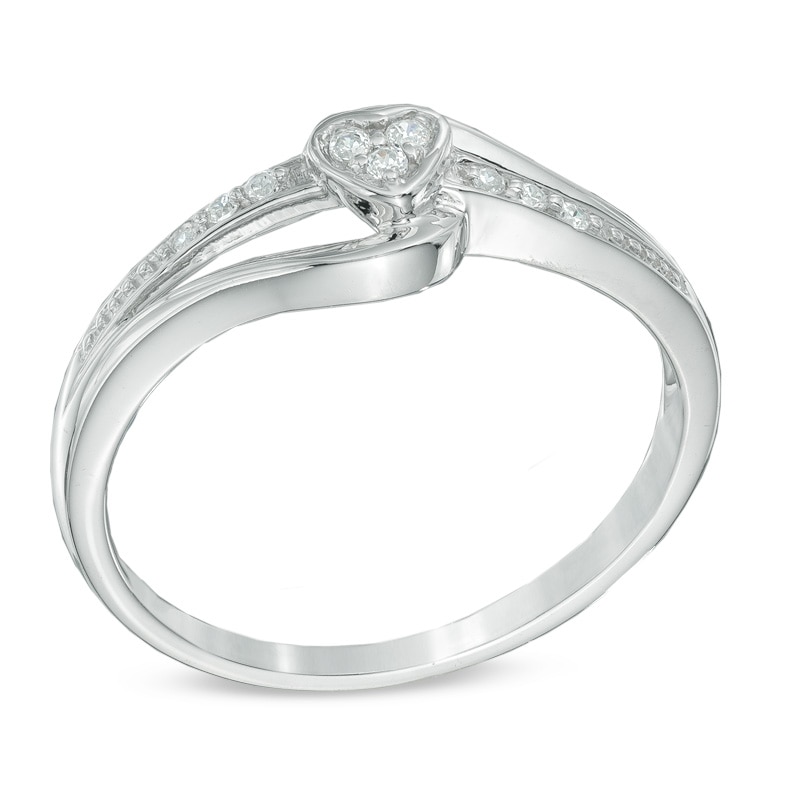 Diamond Accent Heart Split Shank Promise Ring in Sterling Silver