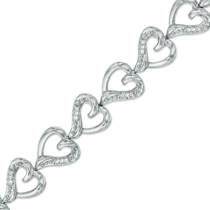 0.20 CT. T.W. Diamond Heart Link Bracelet in Sterling Silver