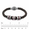 Thumbnail Image 1 of Men's Brown Braided Leather and Two-Tone Stainless Steel Disc Bead Bracelet - 8.75"
