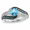 Thumbnail Image 0 of 6.0mm Swiss Blue Topaz and 0.37 CT. T.W. Enhanced Blue and White Diamond Ring in 10K White Gold