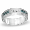 Thumbnail Image 0 of Men's 0.33 CT. T.W. Enhanced Blue and White Diamond Ring in Sterling Silver