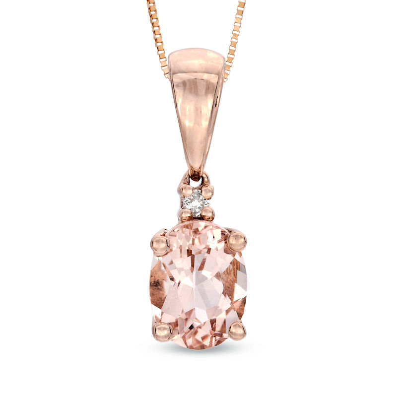 Oval Morganite and Diamond Accent Pendant in 10K Rose Gold