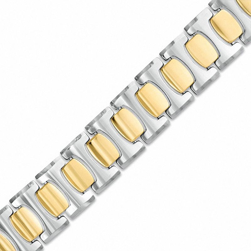 Men's High Polish Link Bracelet in Two-Tone Tungsten - 8.5"