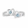 Thumbnail Image 1 of Aquamarine and Diamond Accent Double Heart Ring in Sterling Silver