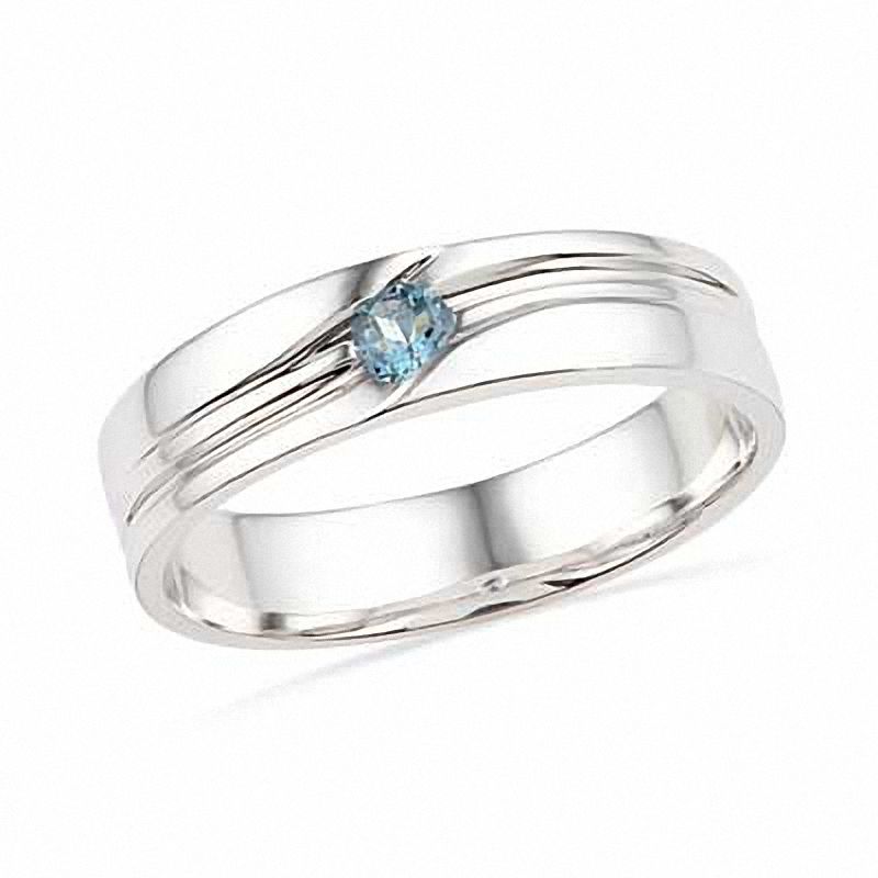 Men's Aquamarine Solitaire Ring in Sterling Silver