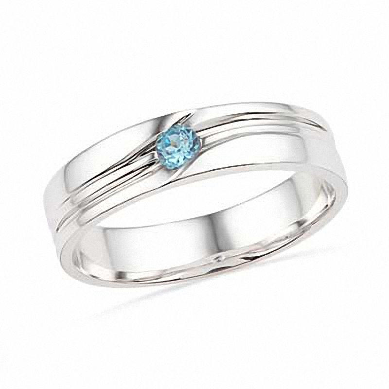 Men's Swiss Blue Topaz Solitaire Ring in Sterling Silver